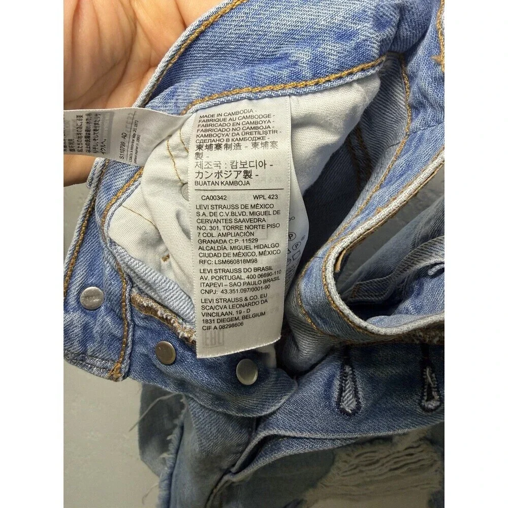 Levi's 501 Distressed Cut Off Denim Shorts Button Fly Blue Size 26